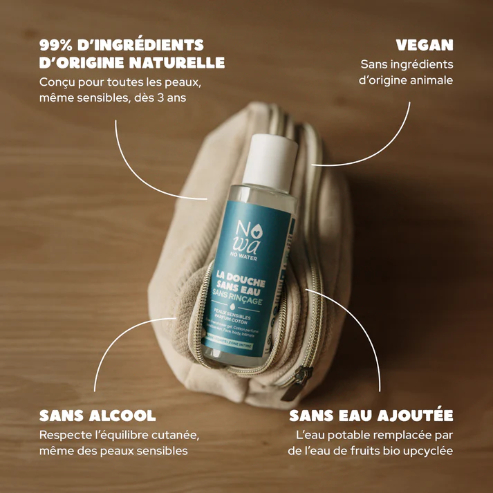 gel douche Nowa No Water sans eau et sans rinçage - formule naturelle vegan, sans alcool, sans eau ajoutée