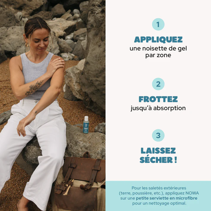 gel douche Nowa No Water sans eau et sans rinçage methodologie en trois étapes